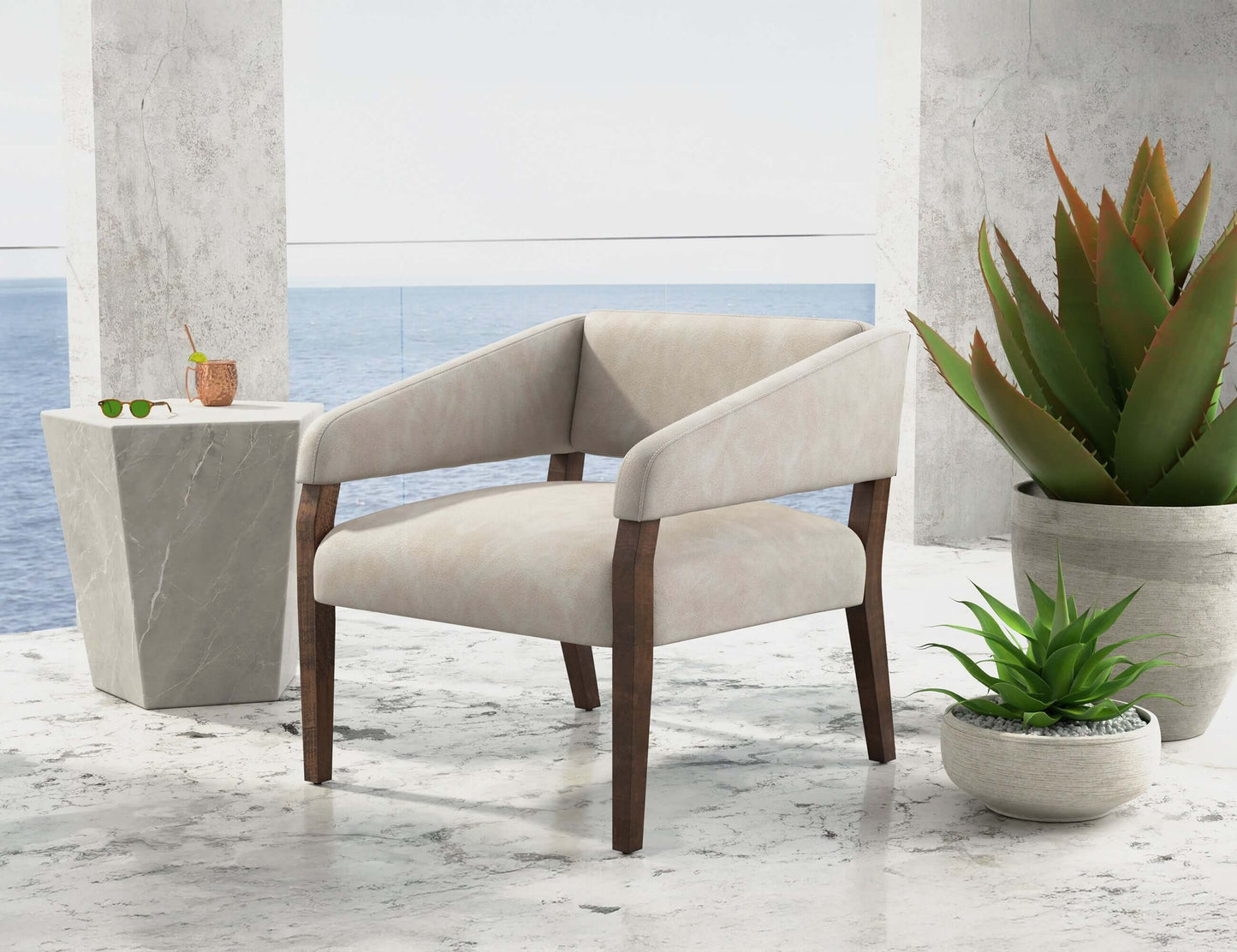Wooden Frame, Armchair - Ivory