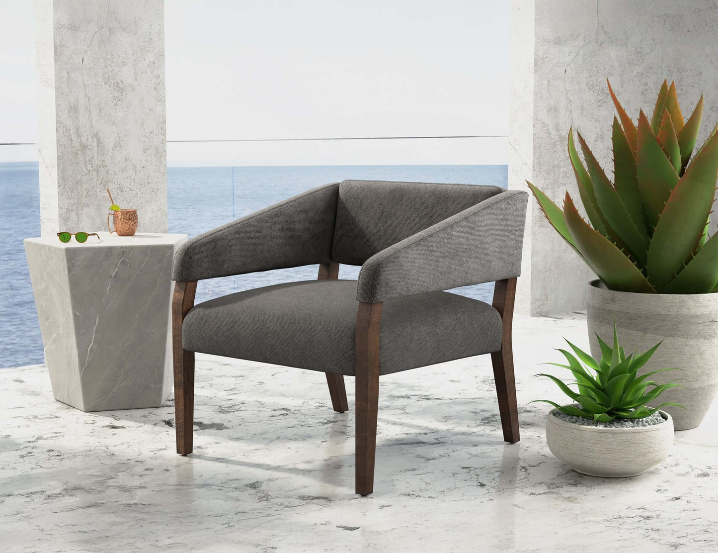 Wooden Frame, Armchair - Iron Gray