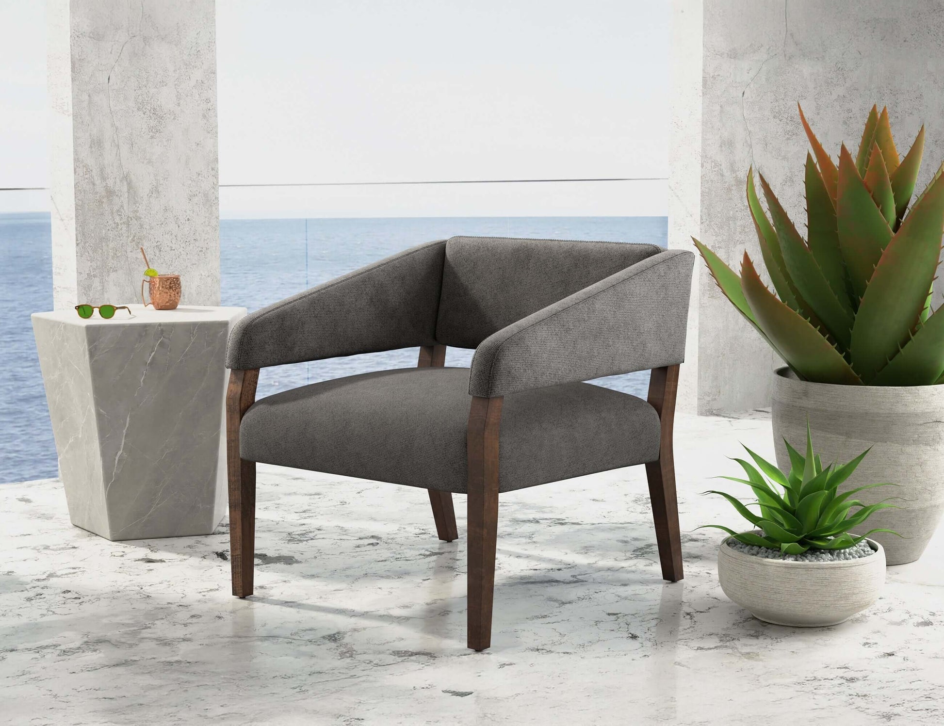 Wooden Frame, Armchair - Iron Gray
