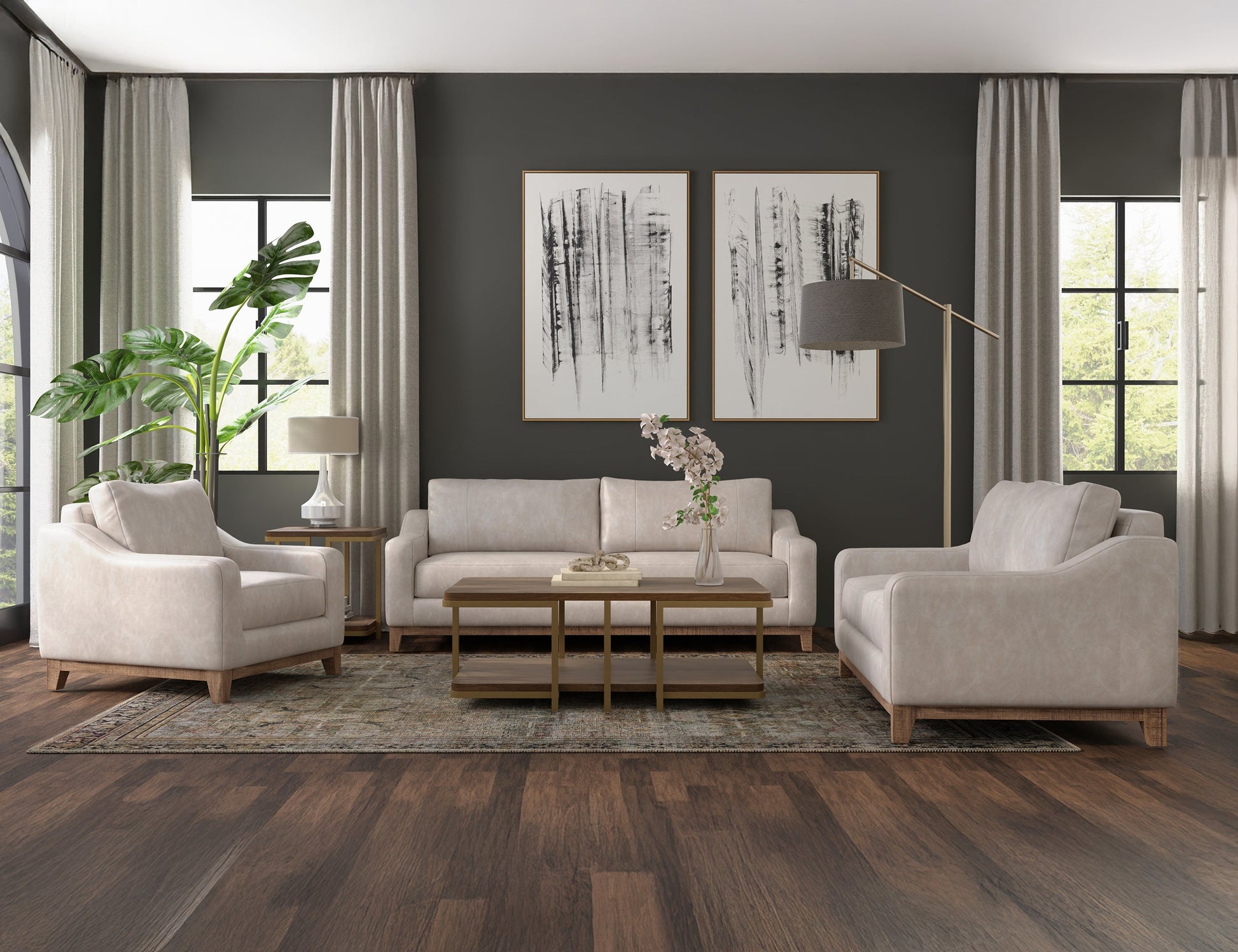 Wooden Frame & Base, Armchair - Ivory