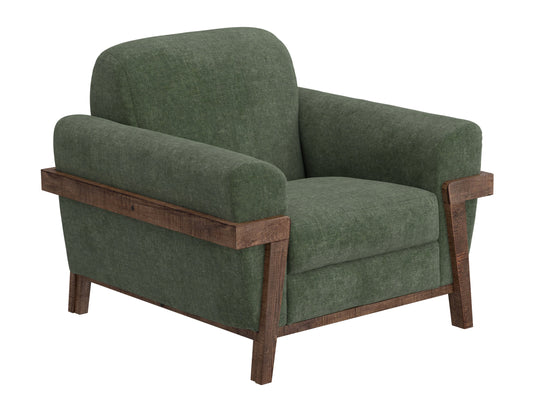 Wooden Frame & Base, Armchair - Olive Green