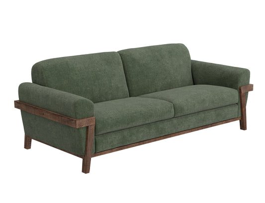 Wooden Frame & Base, Sofa - Olive Green
