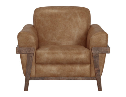 Wooden Frame & Base, Armchair - Caramel Color