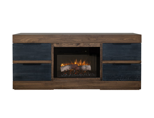 4 Drawer Fireplace TV Stand 70" - Satin Black and Brown