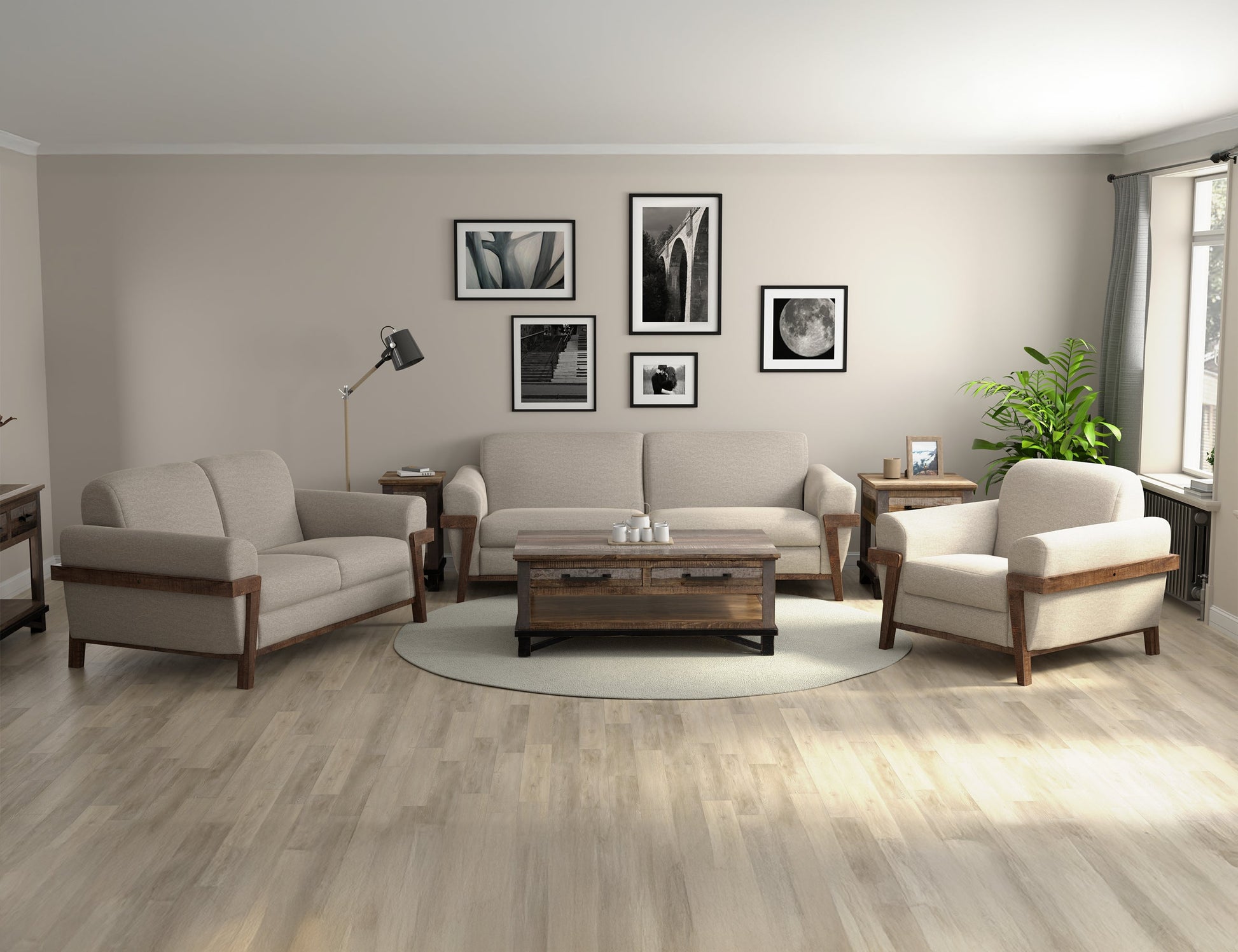 Wooden Frame & Base, Armchair - Agreeable gray
