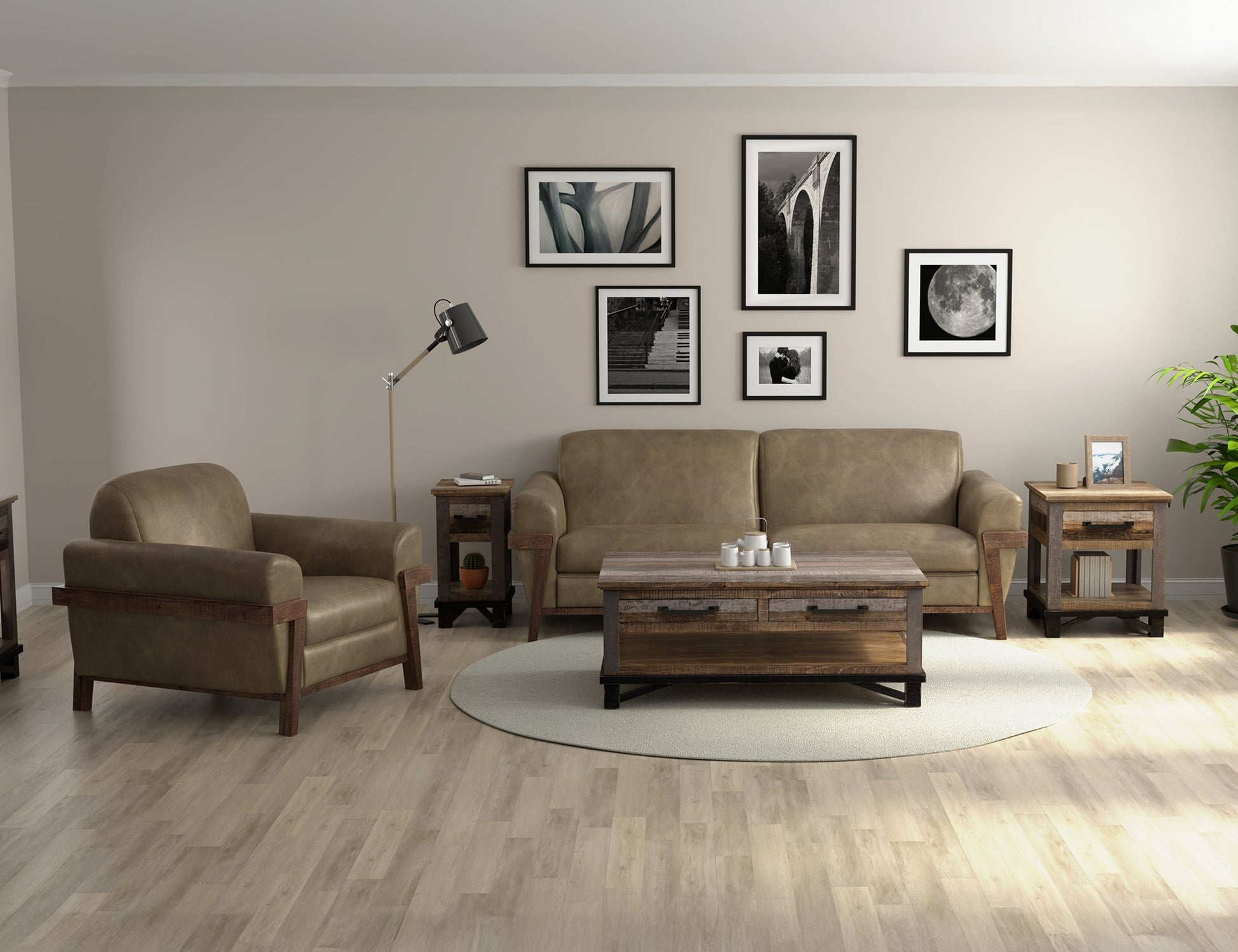 Wooden Frame & Base, Armchair - White Smoke
