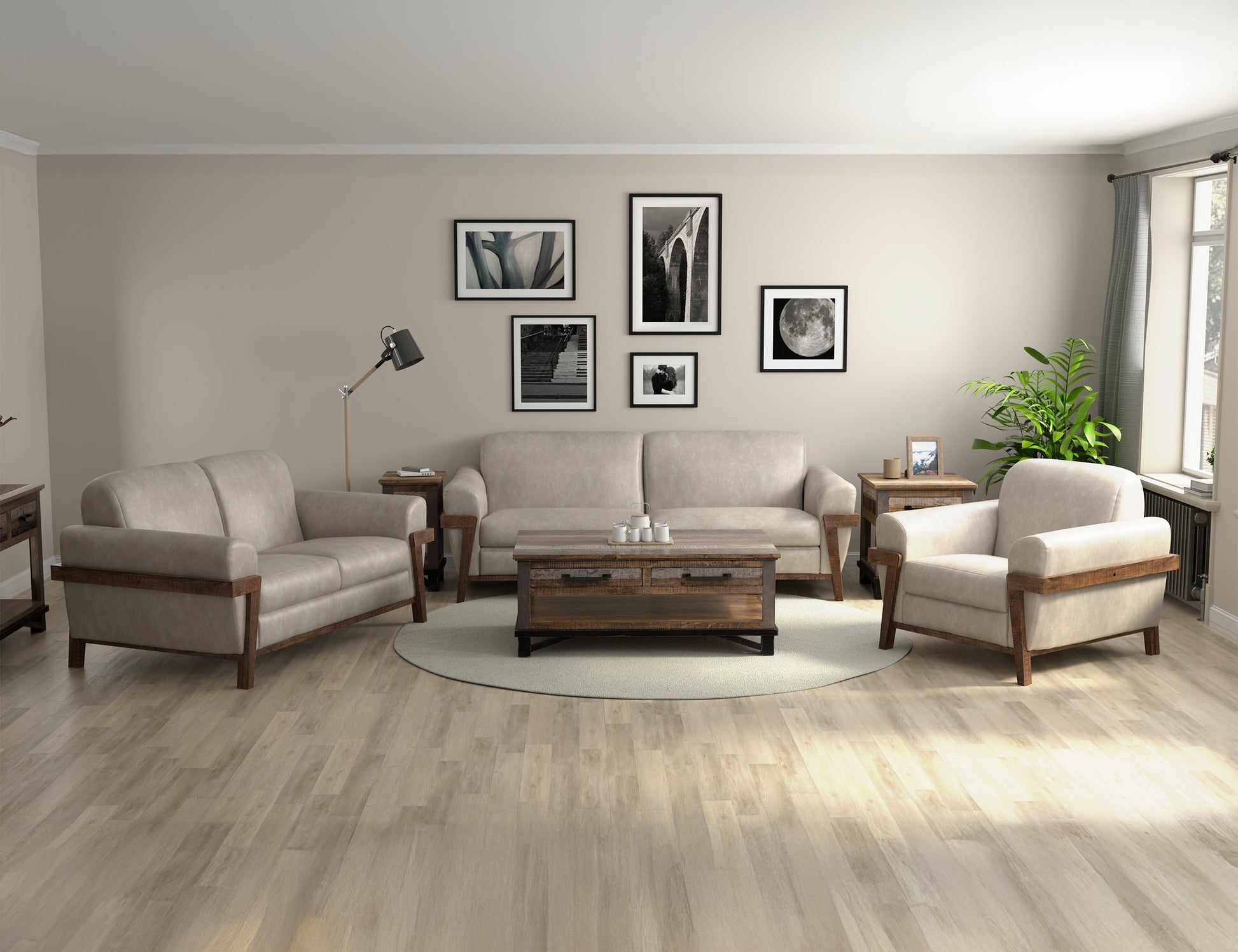 Wooden Frame & Base, Armchair - Ivory