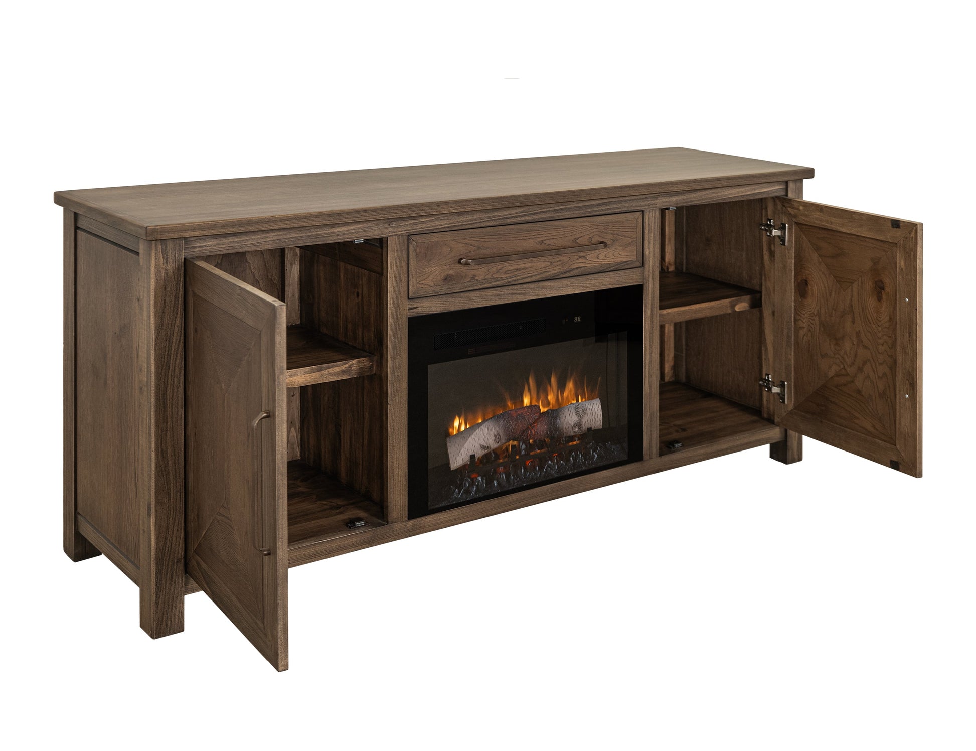 1 Drawer, 2 Door Fireplace TV Stand 70" - Warm Brown