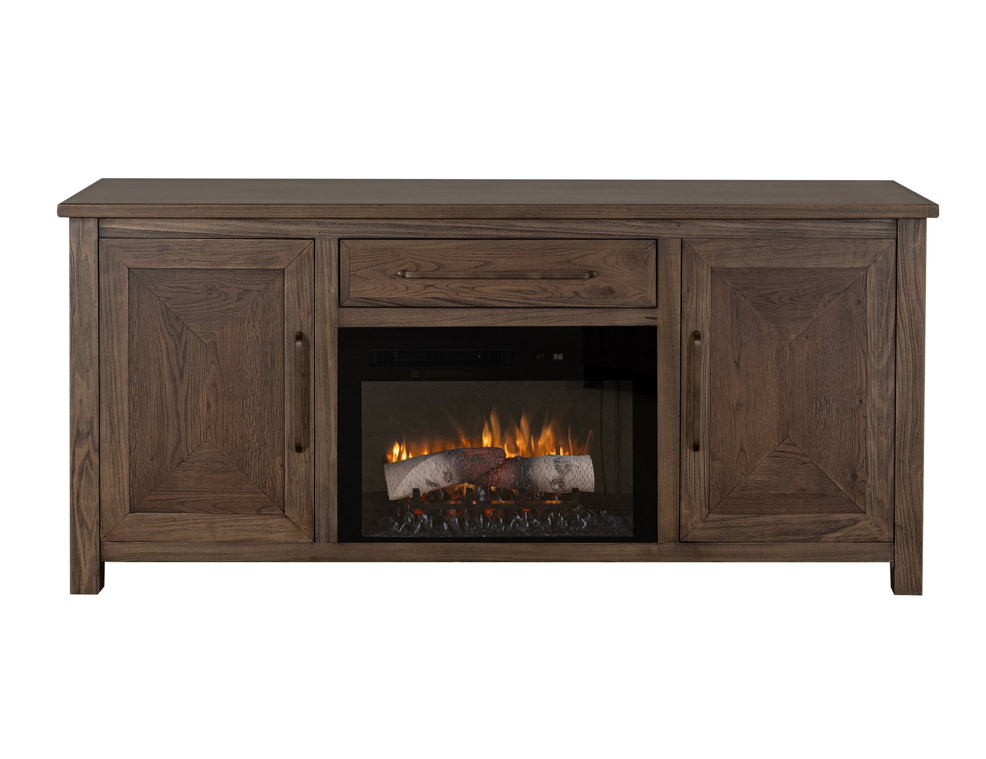 1 Drawer, 2 Door Fireplace TV Stand 70" - Warm Brown