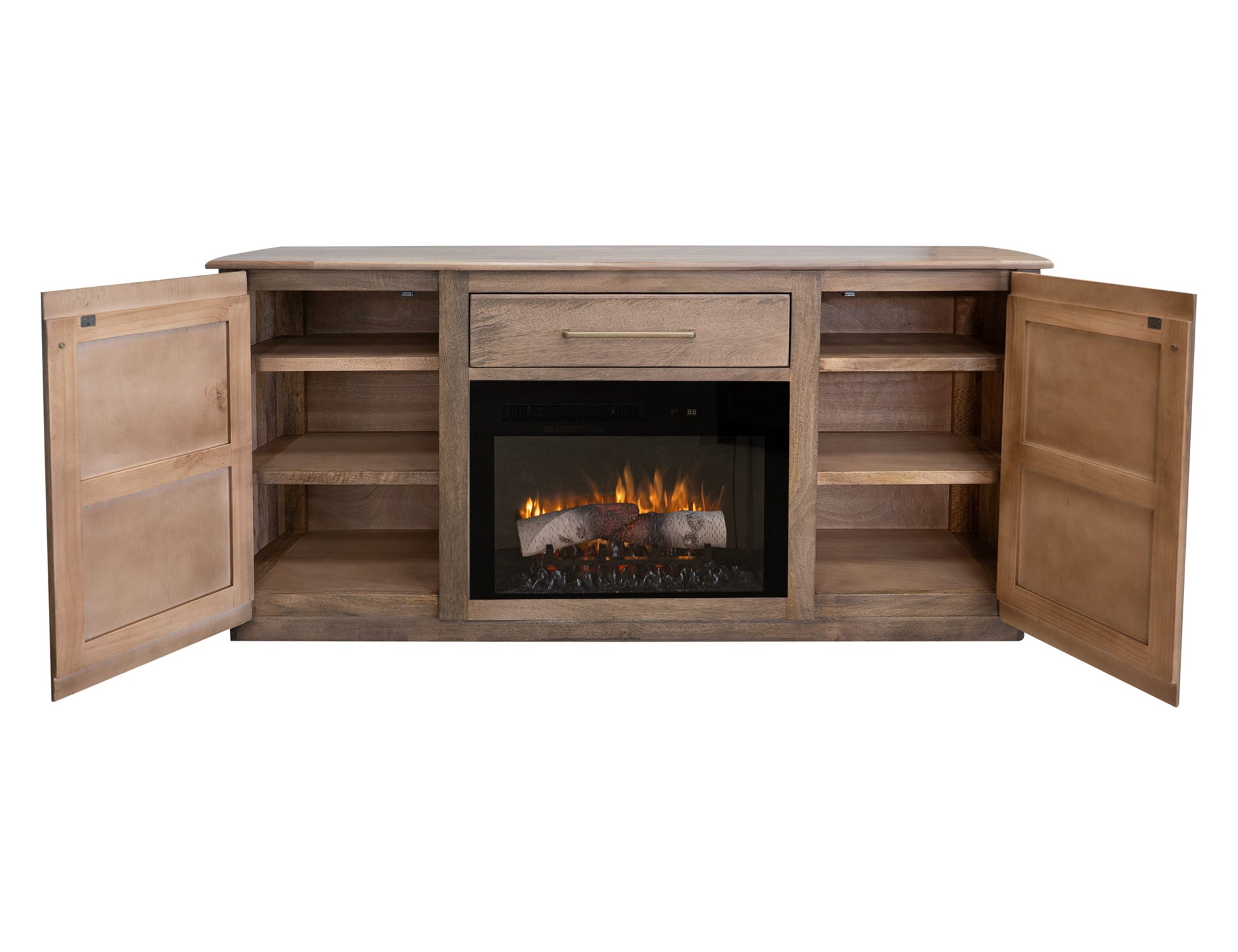 1 Drawer, 2 Doors Fireplace TV Stand 70" - Mezquite Brown