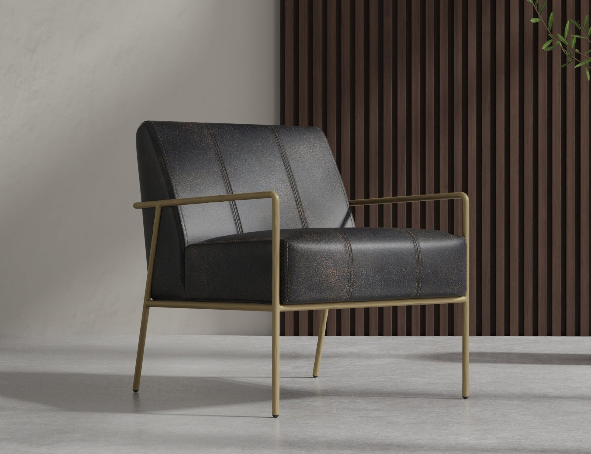 Wooden Frame & Metal Base, Armchair - Licorice Black