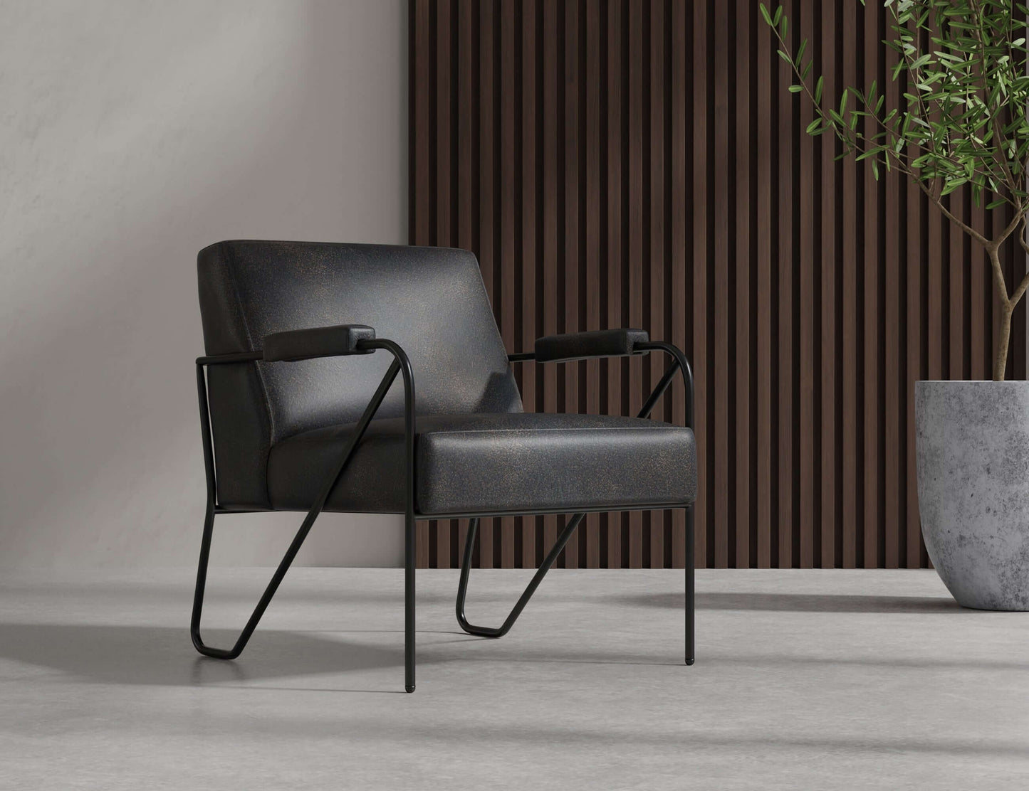 Wooden Frame & Metal Base, Armchair - Licorice Black