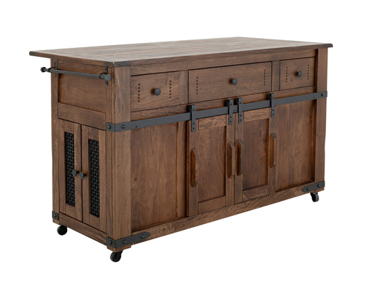 3 Drawer 4 Doors 2 Sliding Doors Kitchen Island - Cinnamon Brown