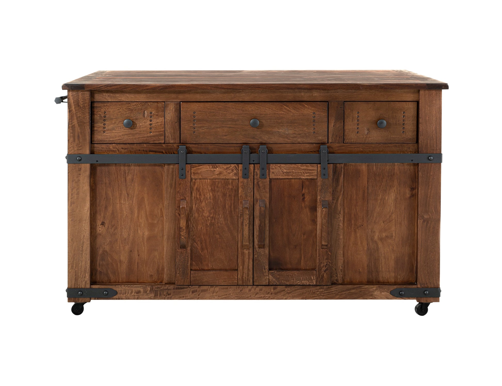 3 Drawer 4 Doors 2 Sliding Doors Kitchen Island - Cinnamon Brown