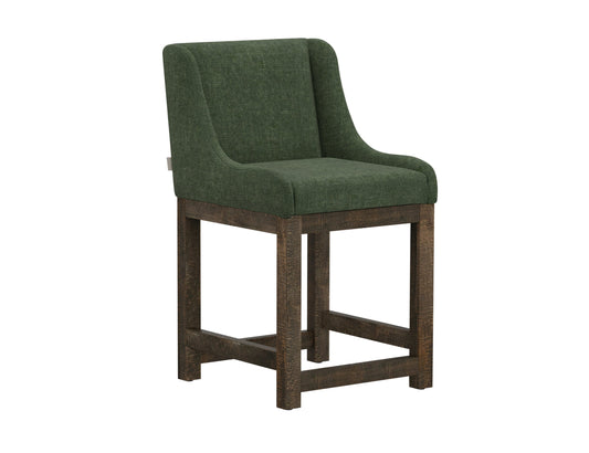 Wooden Frame & Base, 24" Upholstered Barstool - Olive Green