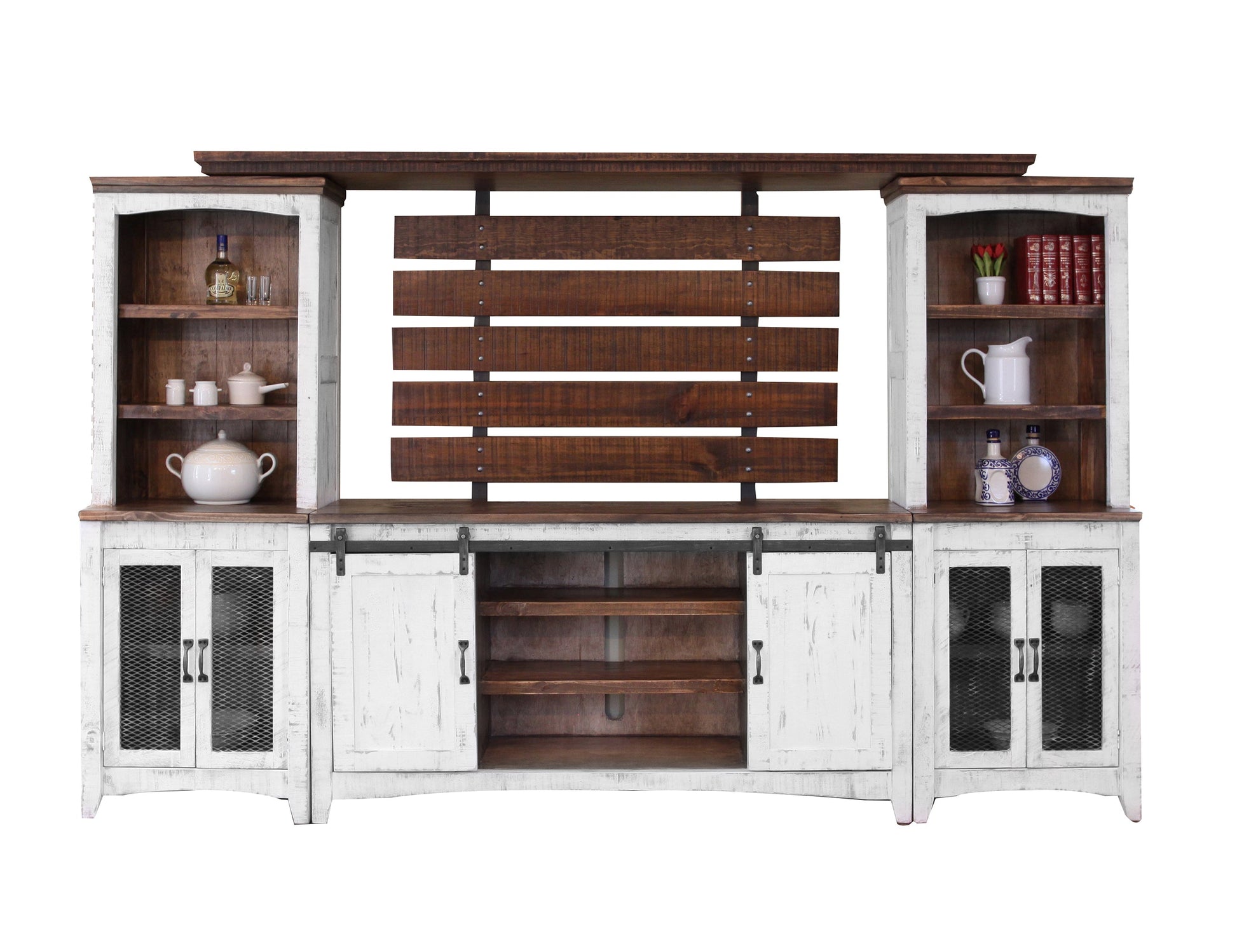 3 Shelves 2 Door Pier - Antiqued White & Brown
