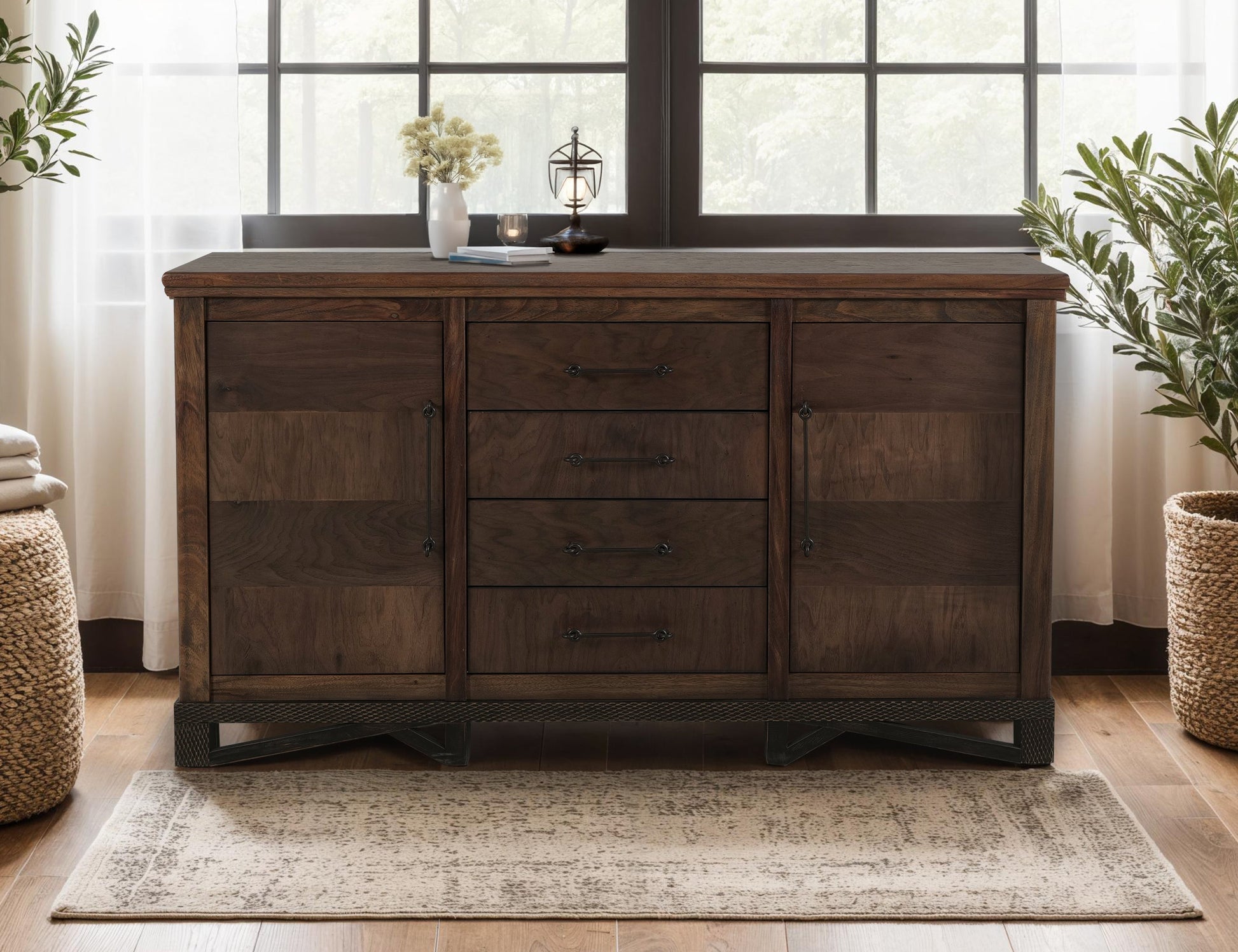 4 Drawer & 2 Door, Console - Peanut Brown