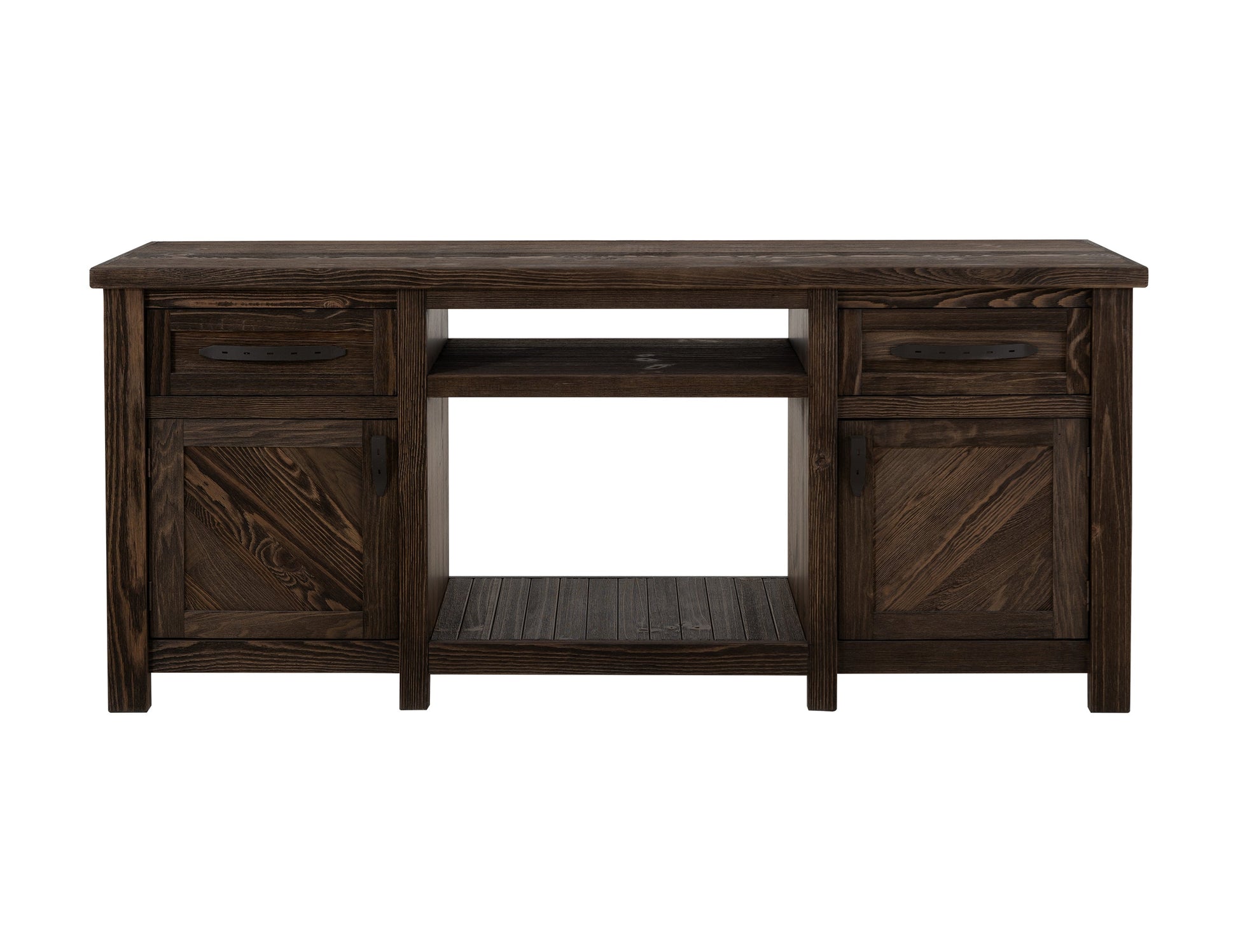 2 Drawer, 2 Door, TV Stand for electric fireplace - Rookwood Brown