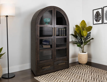 2 Drawer & 2 Glass Doors, Cabinet - Oil Black