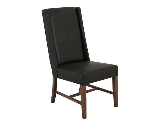 Wooden frame, upholstered chair with a high backrest. - Licorice Brown