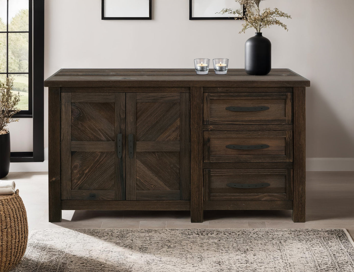 3 Drawer, 2 Door, Buffet - Rookwood Brown