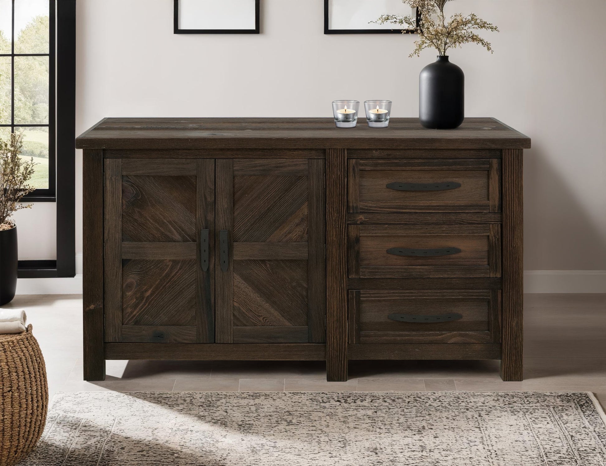 3 Drawer, 2 Door, Buffet - Rookwood Brown