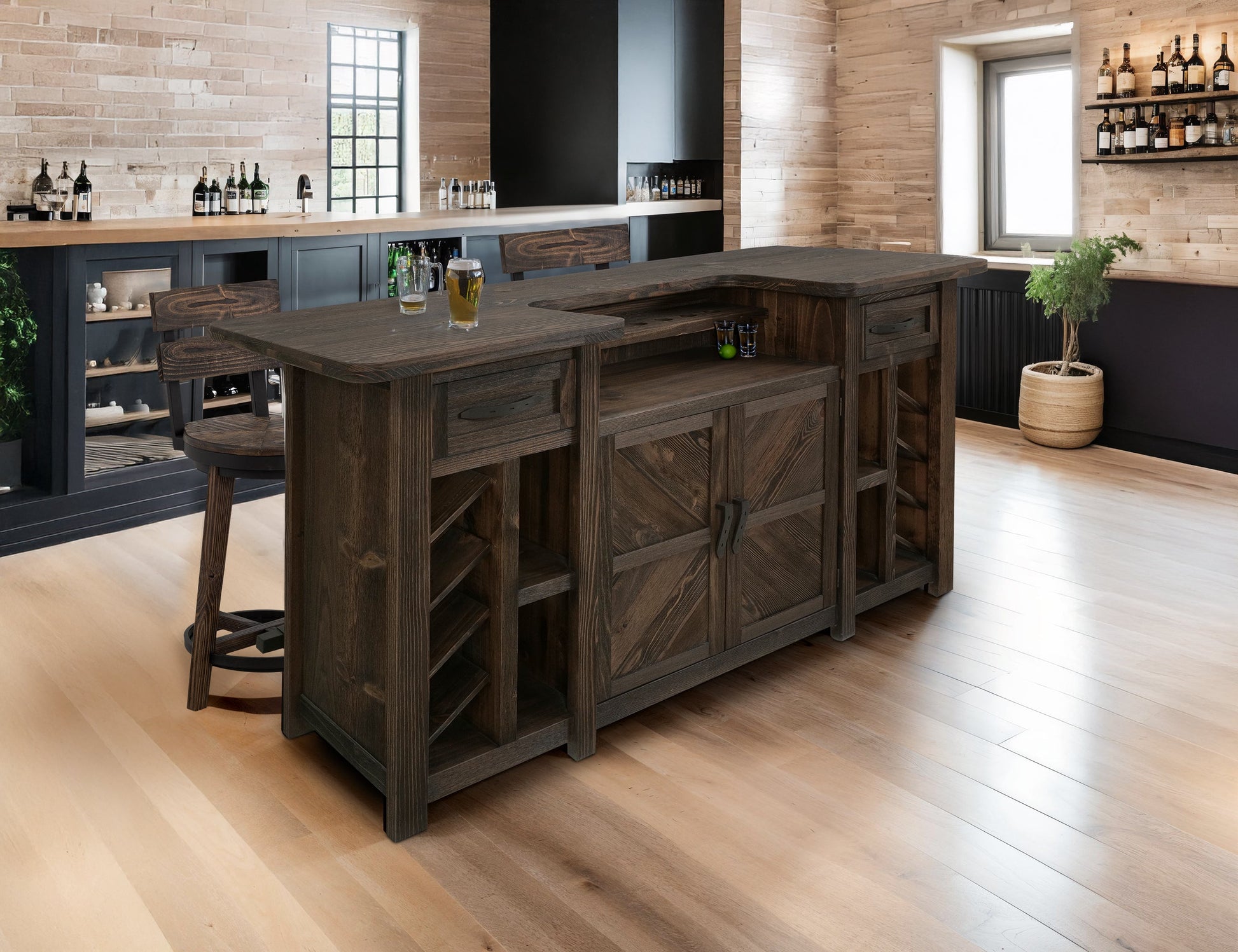 2 Drawer, 2 Door, Bar - Rookwood Brown