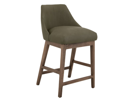 Wooden Frame and Upholstered Seat, Barstool 30" - Moss Green