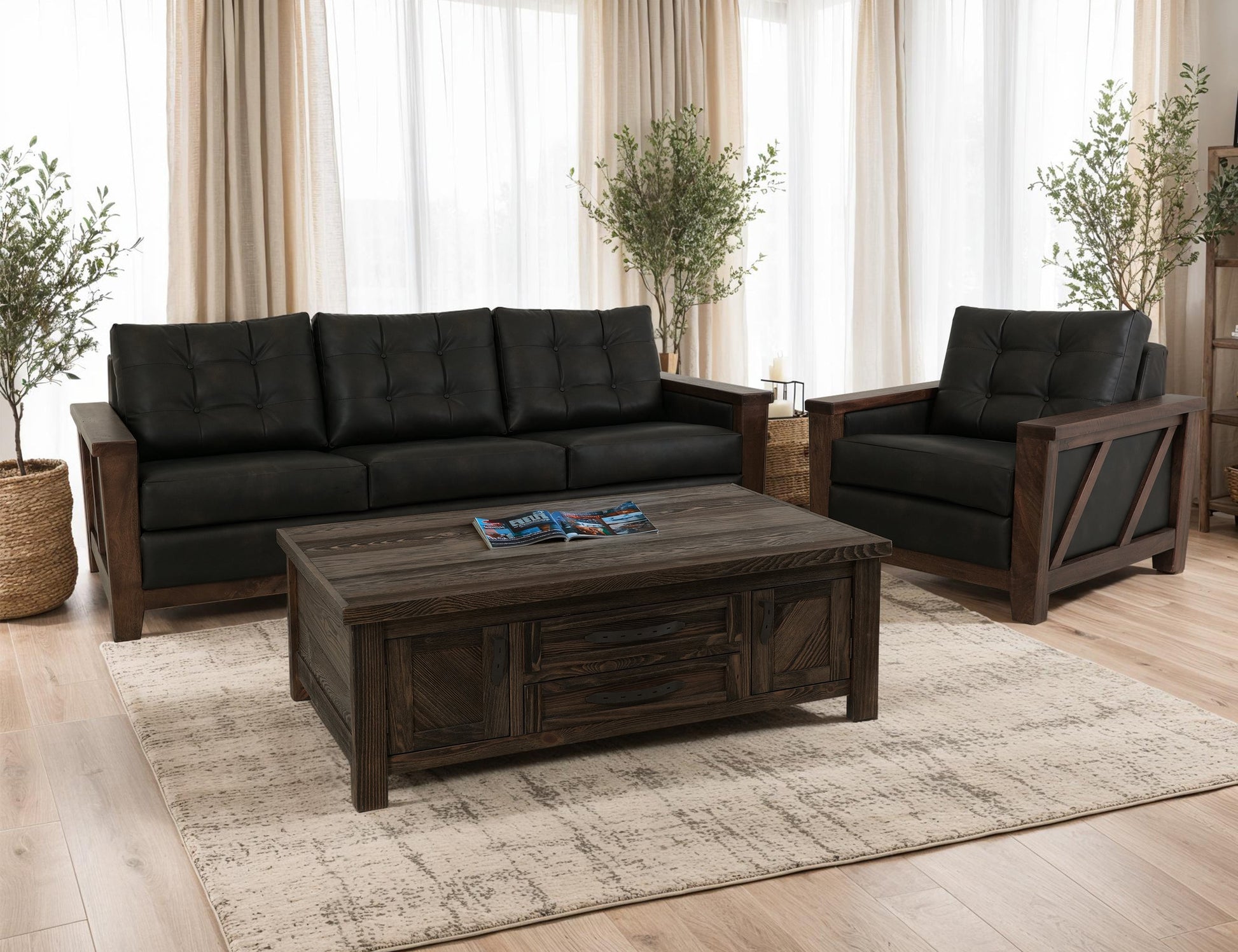 Wooden Frame, Upholstered Sofa - Licorice Black