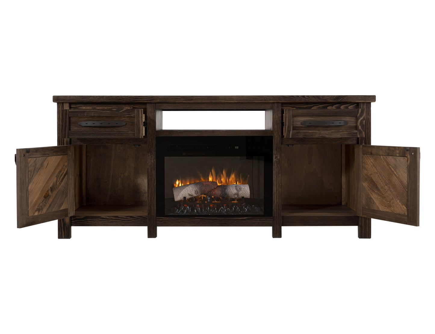 2 Drawer, 2 Door, TV Stand for electric fireplace - Rookwood Brown