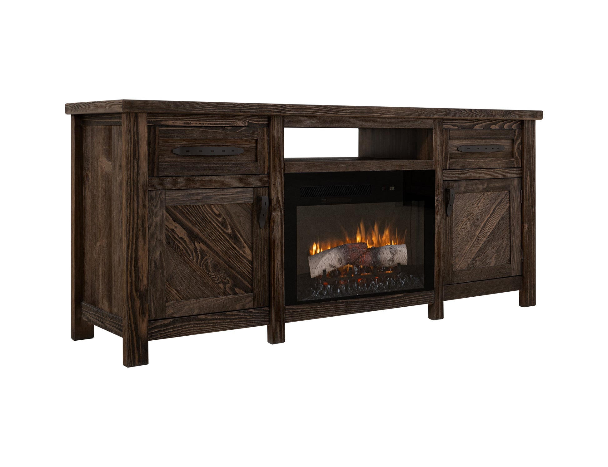 2 Drawer, 2 Door, TV Stand for electric fireplace - Rookwood Brown