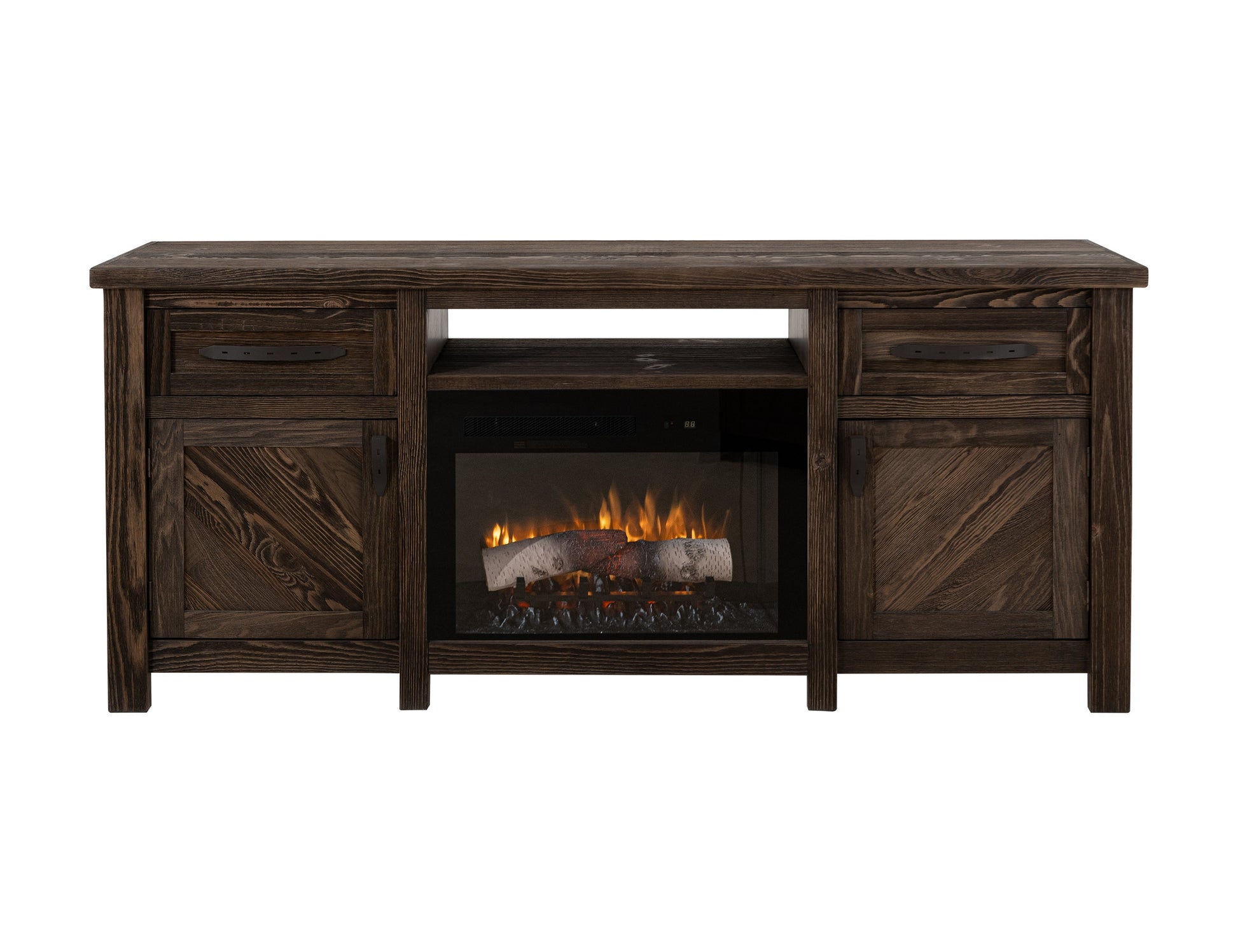 2 Drawer, 2 Door, TV Stand for electric fireplace - Rookwood Brown