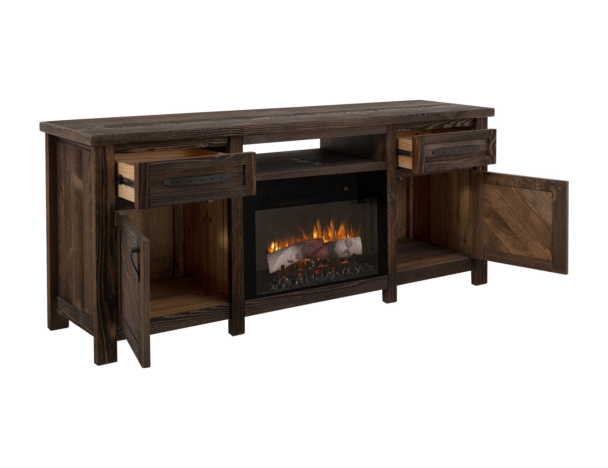 2 Drawer, 2 Door, TV Stand for electric fireplace - Rookwood Brown