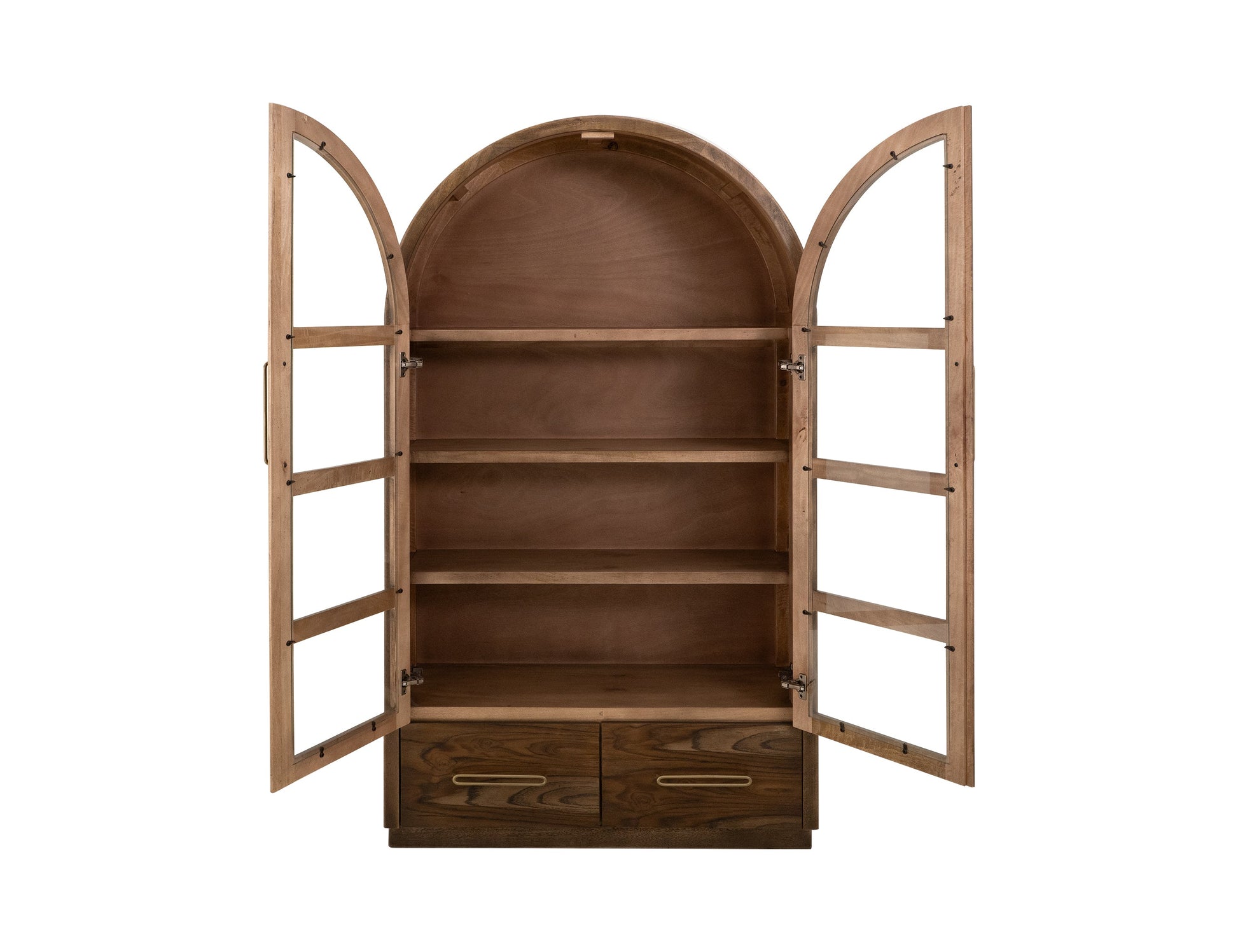 2 Drawer & 2 Glass Doors, Cabinet - Almond And Barrel Brown