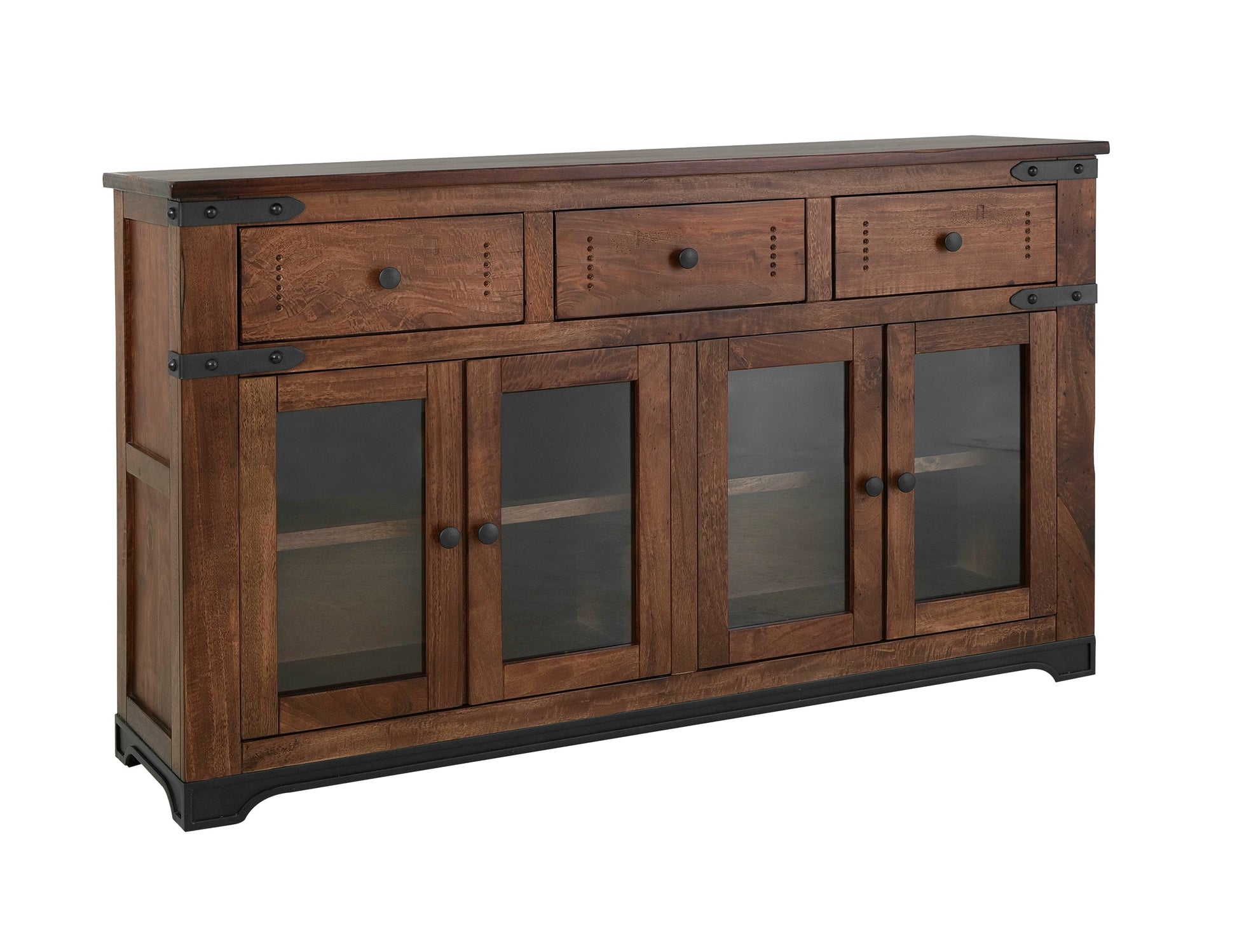 3 Drawer 4 Glass Doors 70" Console - Cinnamon Brown