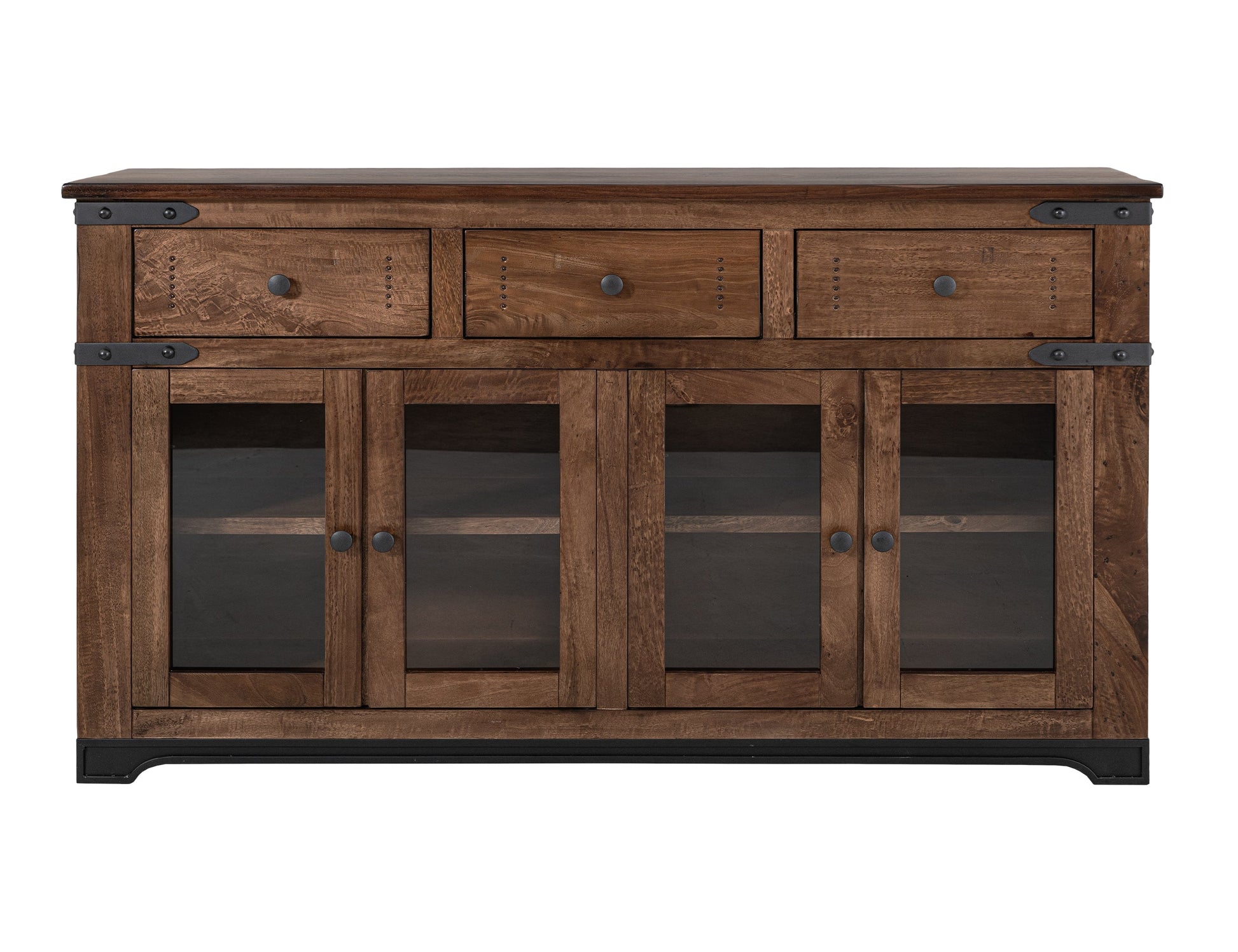 3 Drawer 4 Glass Doors 70" Console - Cinnamon Brown