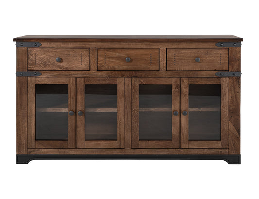 3 Drawer 4 Glass Doors 70" Console - Cinnamon Brown