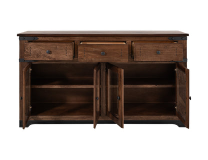 3 Drawer 4 Glass Doors 70" Console - Cinnamon Brown