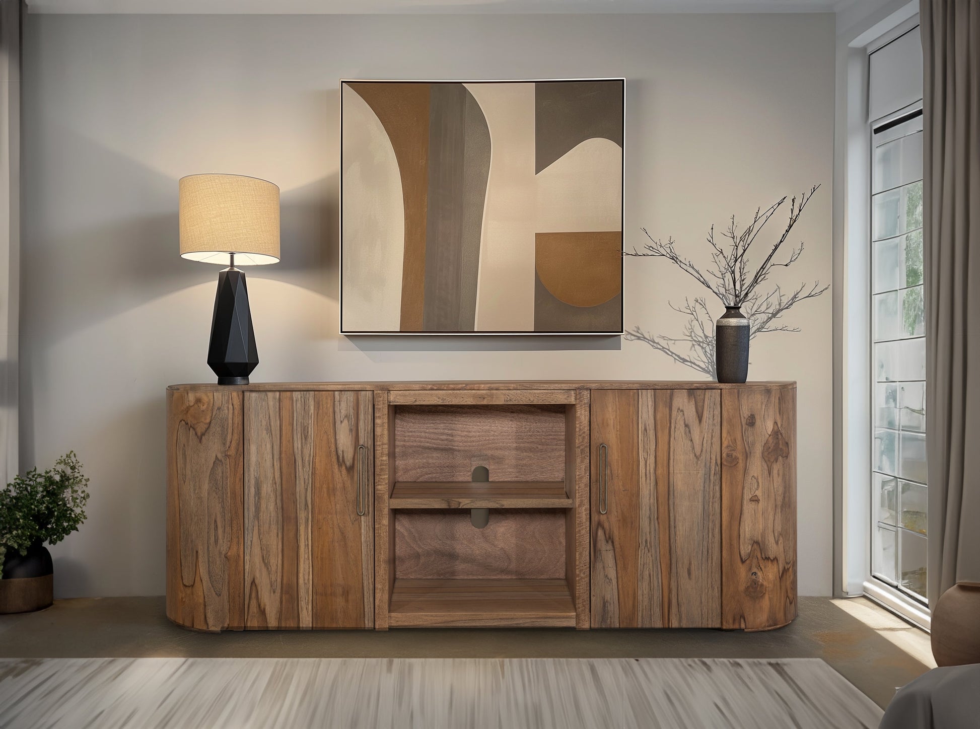 2 Door, TV Stand 80 - Almond And Barrel Brown