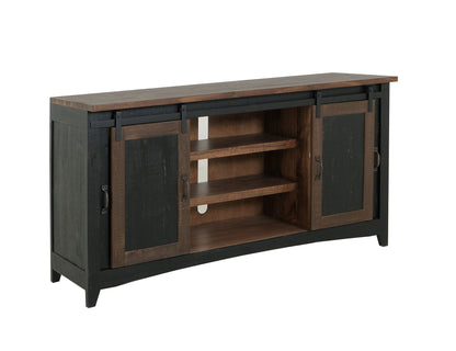 2 Sliding Doors, 2 Mesh Doors TV-Stand - Black & Medium Brown