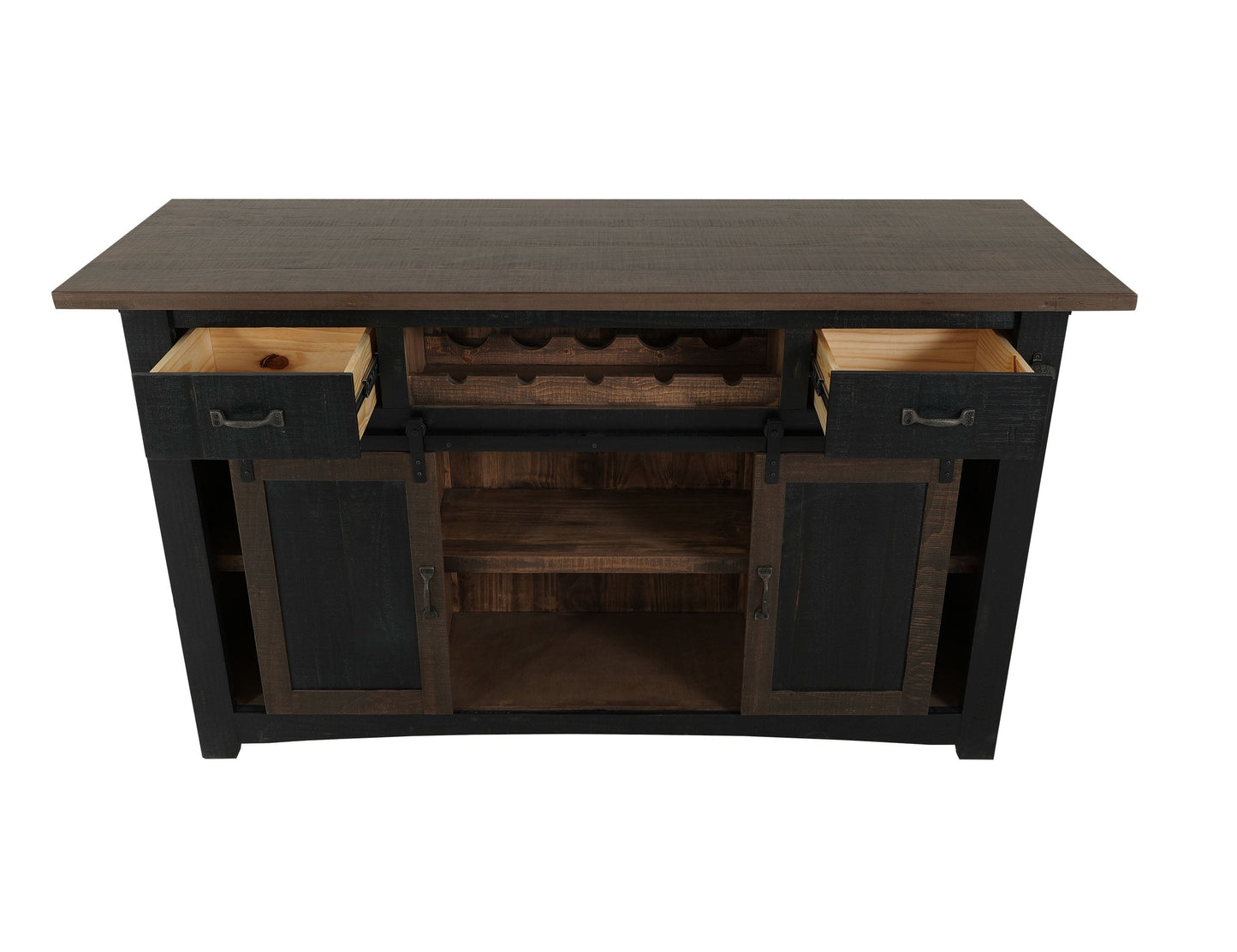 2 Drawer, 2 Shelves & 2 Doors Bar - Black & Medium Brown