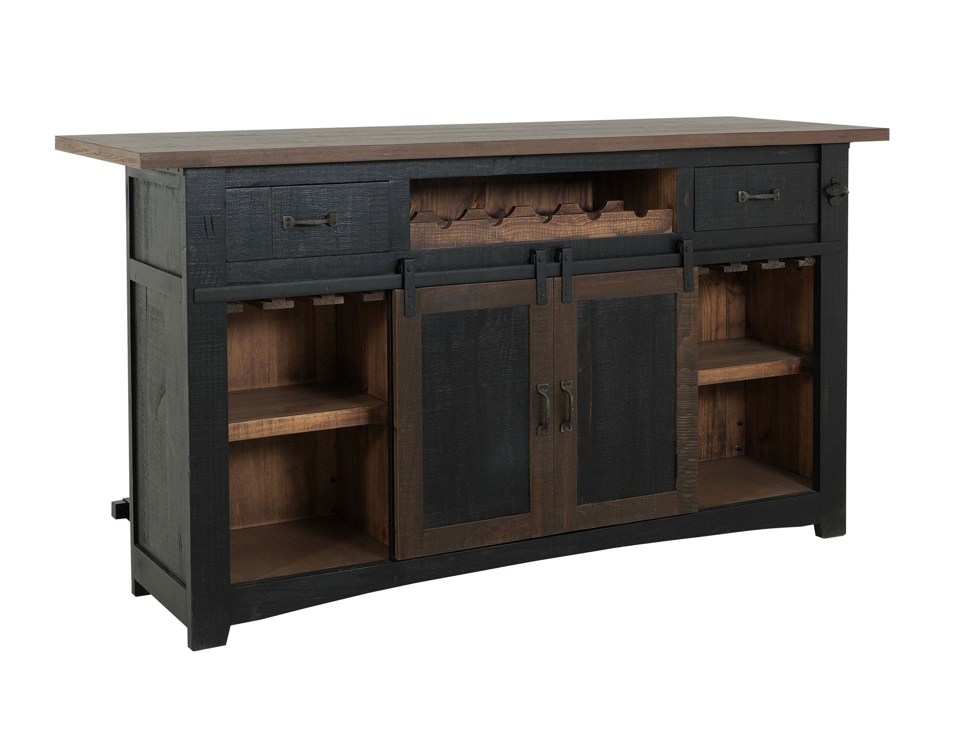 2 Drawer, 2 Shelves & 2 Doors Bar - Black & Medium Brown