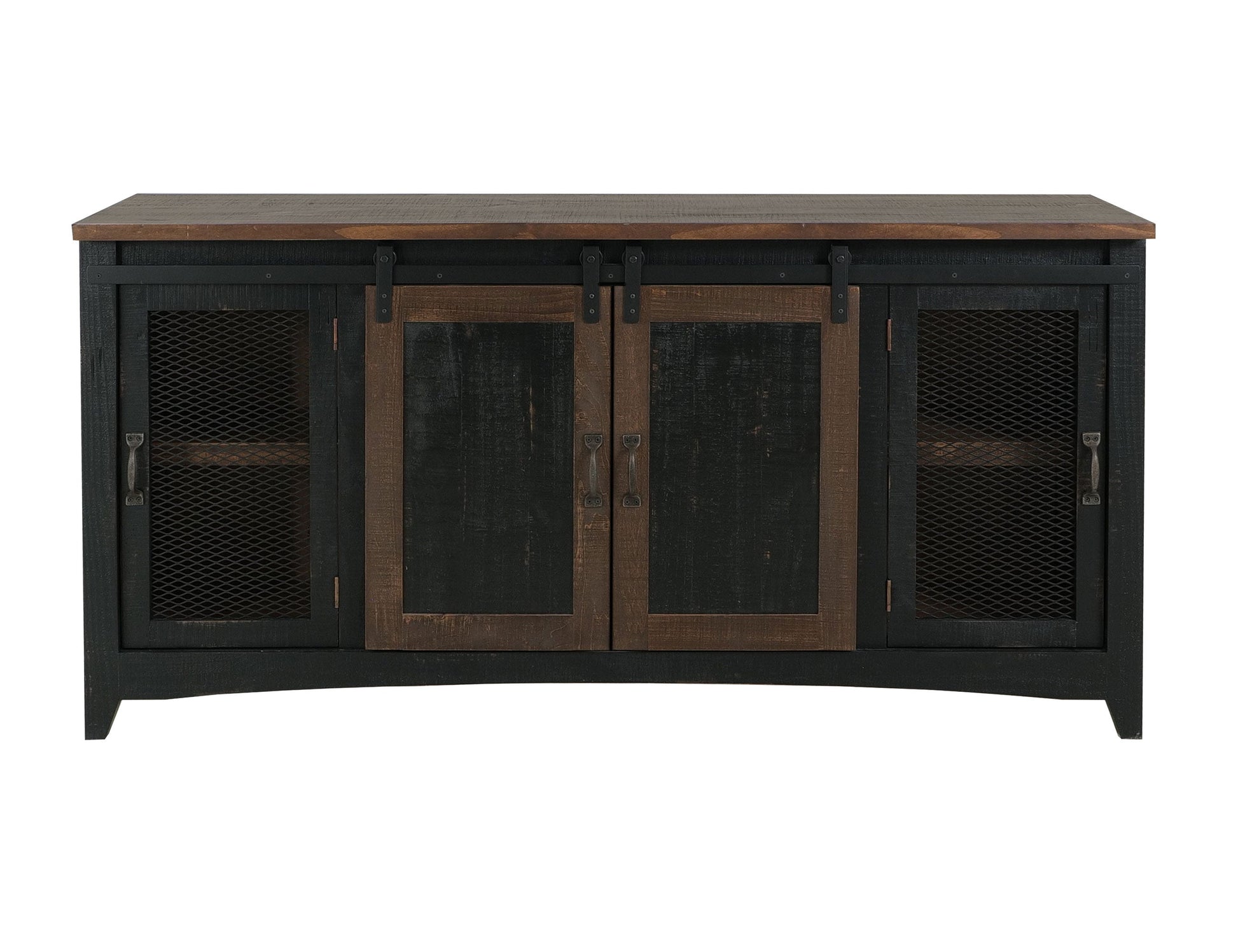 2 Sliding Doors, 2 Mesh Doors TV-Stand - Black & Medium Brown