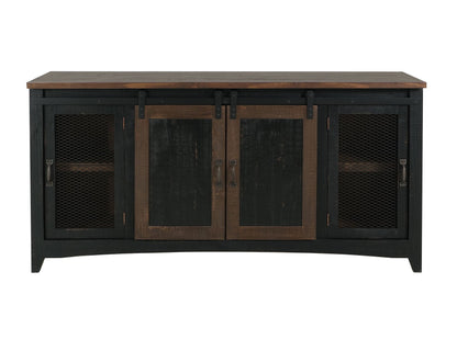 2 Sliding Doors, 2 Mesh Doors TV-Stand - Black & Medium Brown