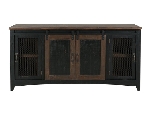 2 Sliding Doors, 2 Mesh Doors TV-Stand - Black & Medium Brown