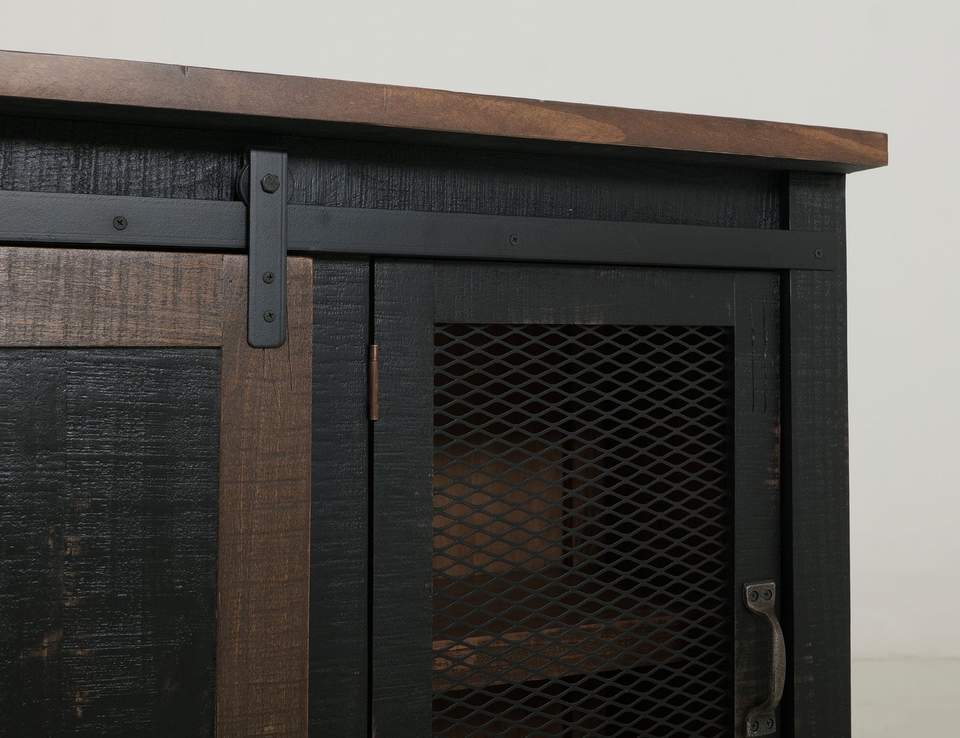 2 Sliding Doors, 2 Mesh Doors TV-Stand - Black & Medium Brown