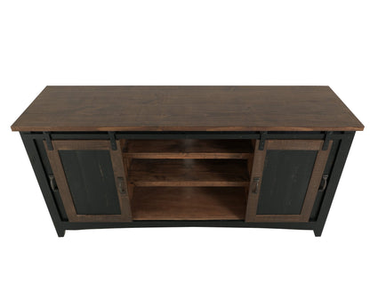 2 Sliding Doors, 2 Mesh Doors TV-Stand - Black & Medium Brown
