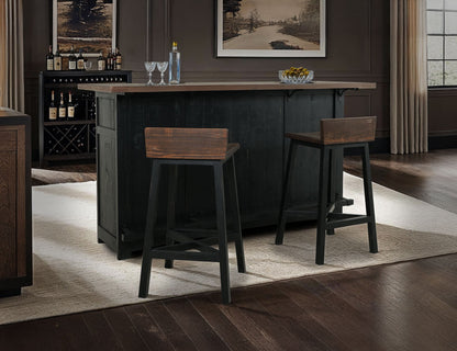 30" Wooden Stool - Black & Medium Brown