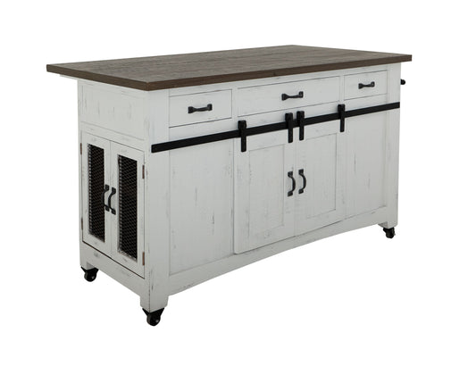 3 Drawer 2 Sliding Doors 4 Mesh Doors Kitchen Island - Antiqued White & Brown