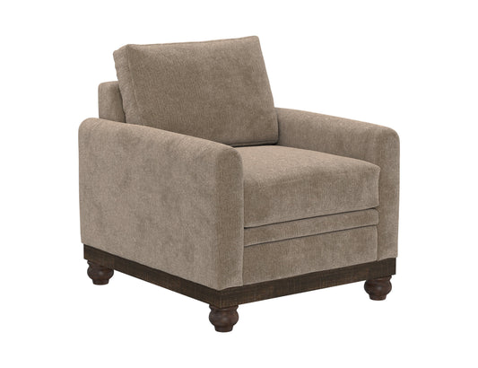 Wooden Frame & Base, Armchair - Brown Camel